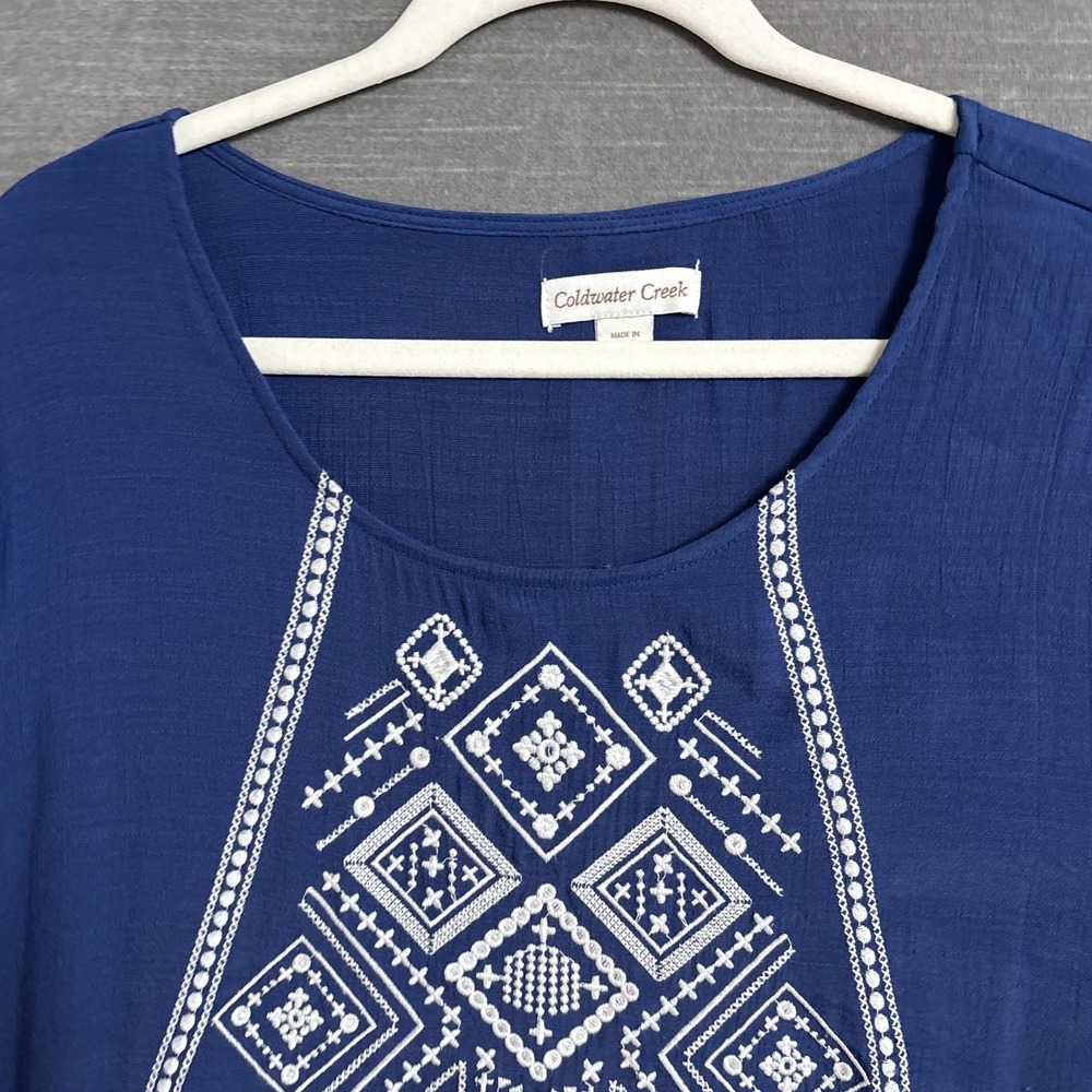 Coldwater Creek Top 2x Blue Embroidered Tunic Lig… - image 4